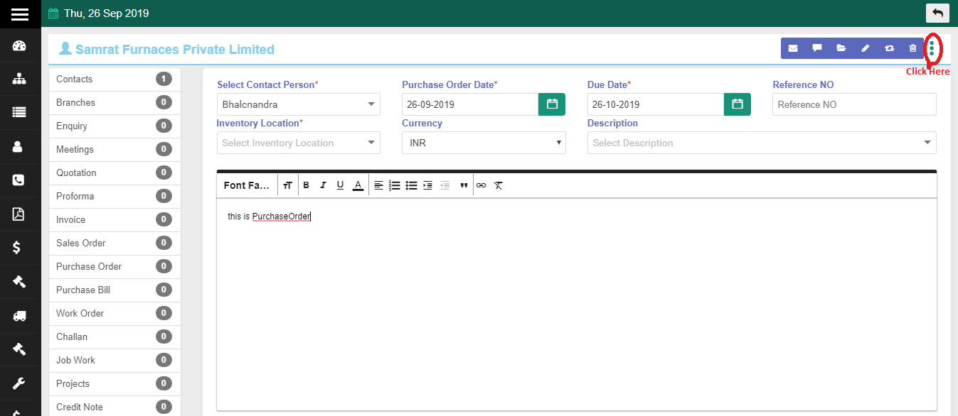 Sales Funda® new purchase order screen