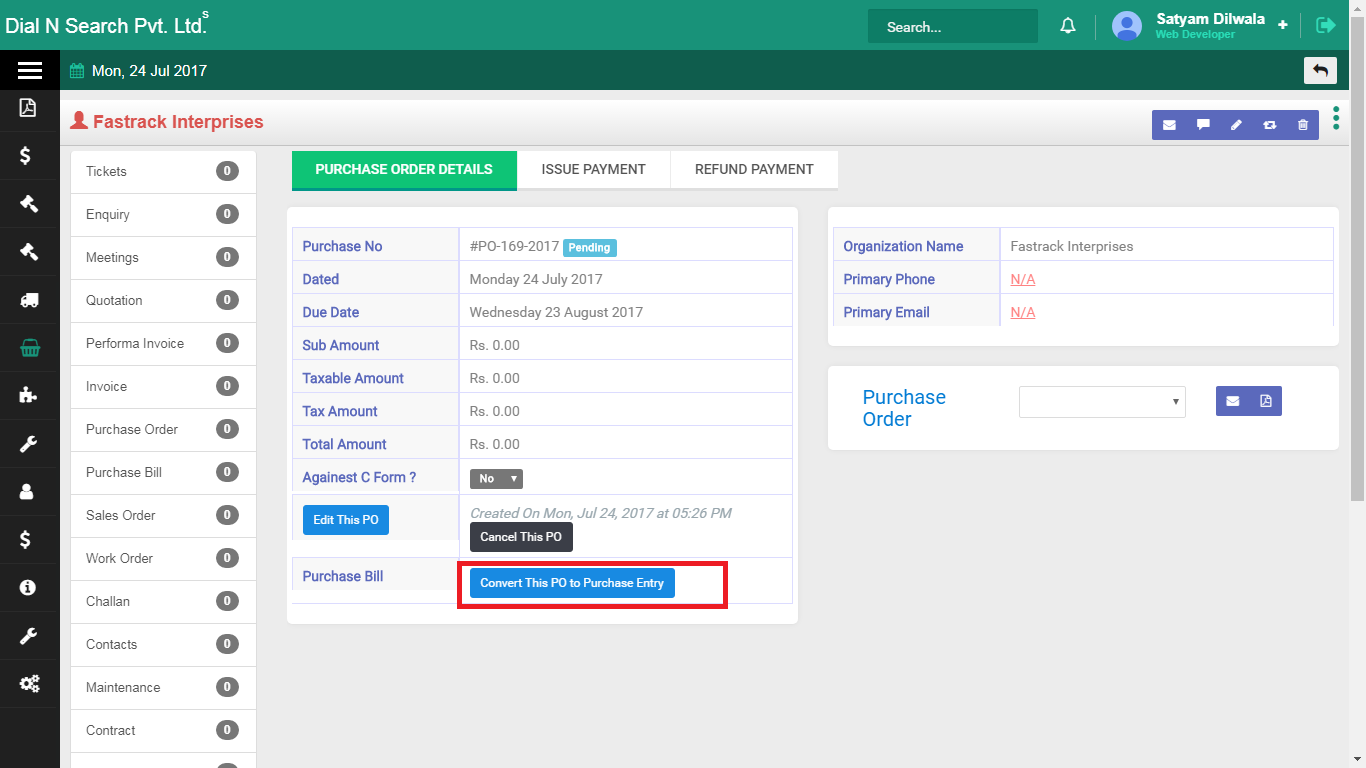 Convert PO to Pur Bill