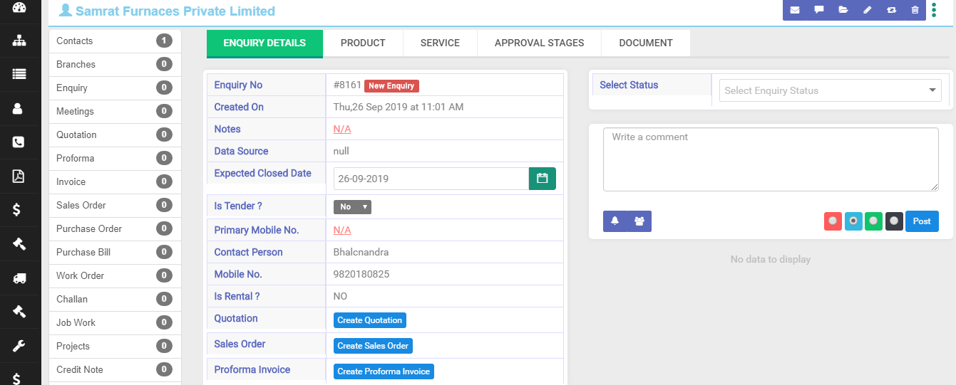 Sales Funda® enquiry details