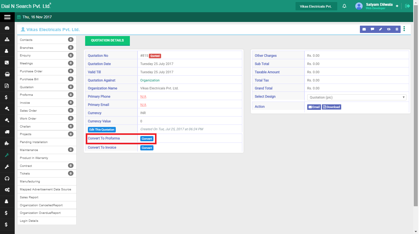 Convert to proforma invoice from quotation