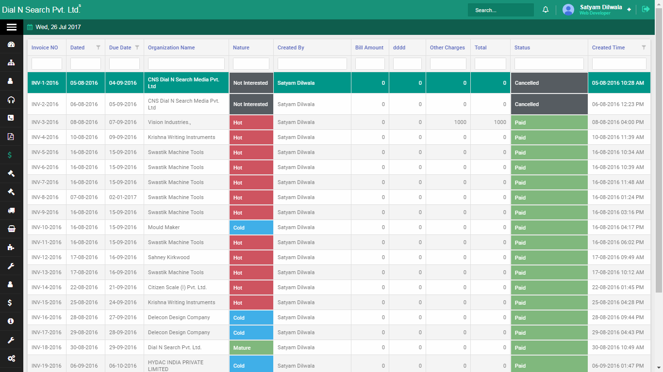 Tax invoice list